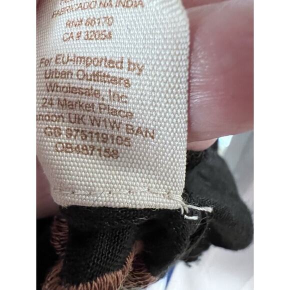 Free People Black Brown Embroidered Peasant Top Oversized Linen Blend Xs Boho - Picture 7 of 8